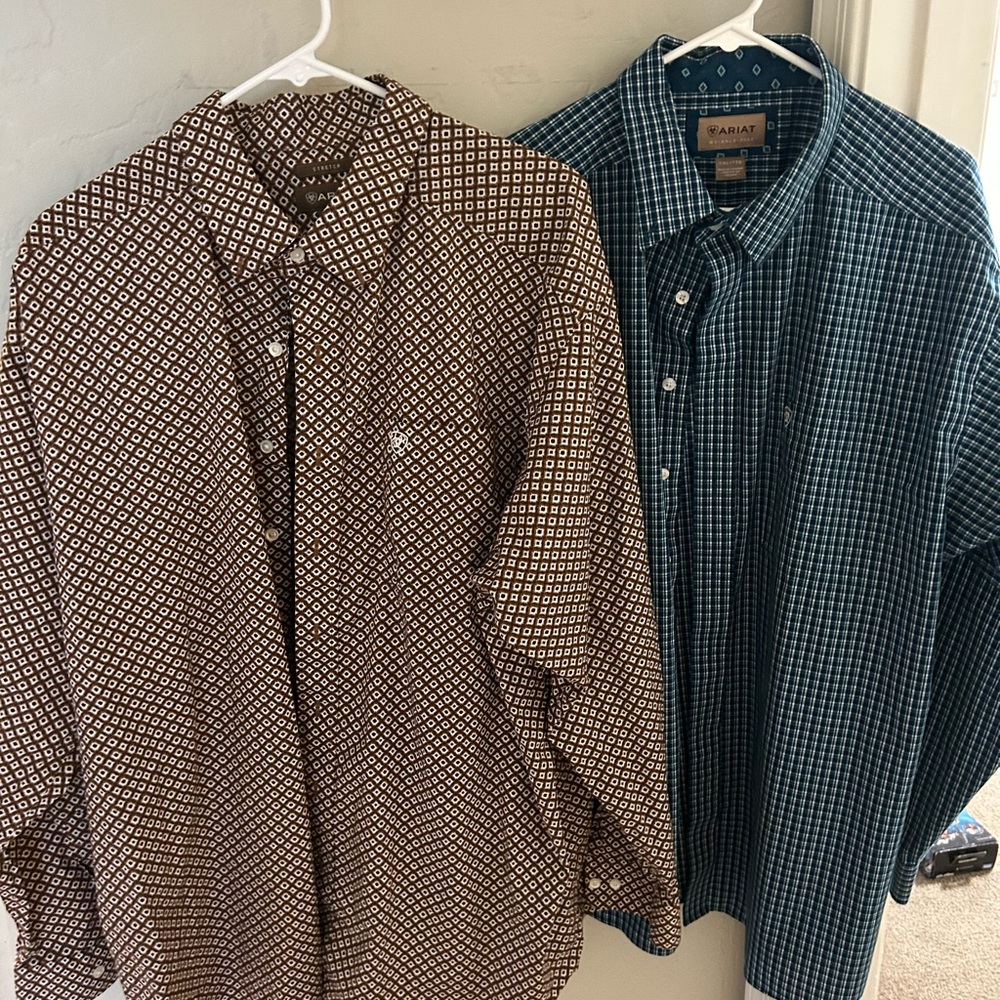 Ariat Men's Brown Geometric & Teal Plaid Button-Down Shirts (Pair)